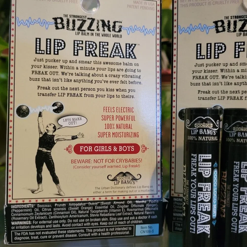 2x Doctor Lip Bang's BUZZING Lip Balm Lip Freak 100% All Natural Coco Loco Mint